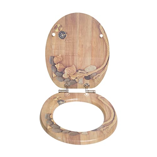 SINOBATH WC-Sitz Mit Absenkautomatik, Hochwertige Und Stabile Antibakterieller Toiletten, MDF Holzkern, Stabile QualitäT, Einfache Montage Wc Deckel Klobrille (Motiv Maritim)
