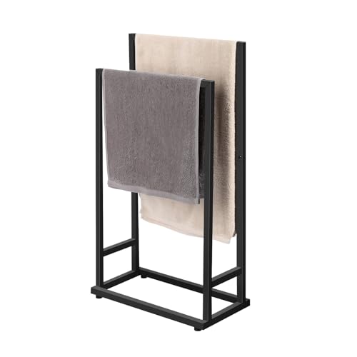 smusei Toallero de Pie con 2 Toalleros Toallero de Baño de 2 Niveles sin Taladrar para Baño 74x21x41CM Toallero - Negro Mate