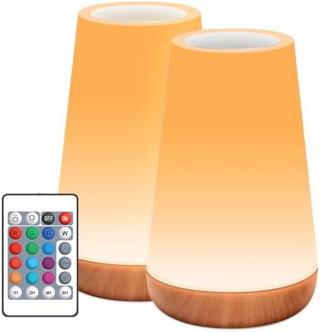 Auxmir Nachttischlampe LED Touch Dimmbar, Nachtlicht mit Fernbedienung (2) | 5 Modi, RGB Farbwechsel, 2500mAh Tischlampe mit Timer, Stilllicht Baby Kinder, Tragbar Lampe für Deko S