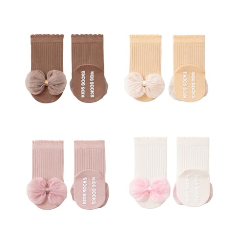 4Packs Baby Girls Socks Bow Non-Slip Grips for Babies Toddler Princess Middle Ankle Socks for Girls2