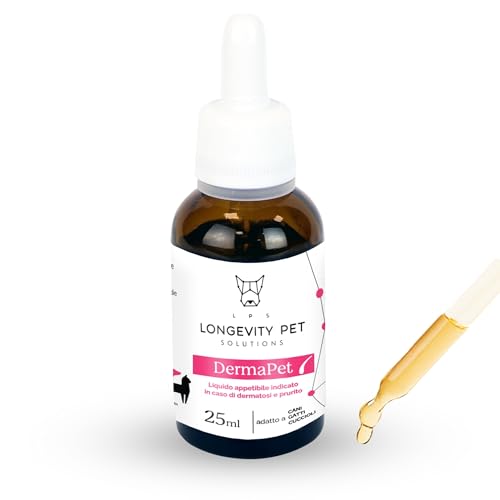 DermaPet Integratore Dermatite per Cute Cani e Gatti | Antinfiammatorio Naturale con Olio di Ribes | Prurito Cane e Gatto | 25ml | Integratori Olio contro Dermativi Made in Italy | Longevity Pet
