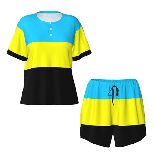 Ensemble de pyjama doux respirant col rond manches courtes et short imprimé - 4