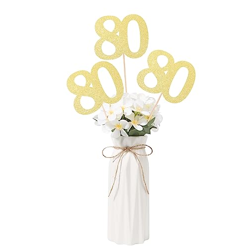 Gexolenu NO 80, 10 Pack Double-Sided Gold Glitter 80th Birthday Centerpieces for Tables, Number 80 Birthday Table Toppers Party Centerpiece Sticks Party Supplies