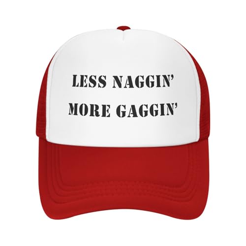 Image of Less Naggin More Gaggin Trucker Hat Funny Baseball Caps Adjustable Fishing Hats for Men Women Black