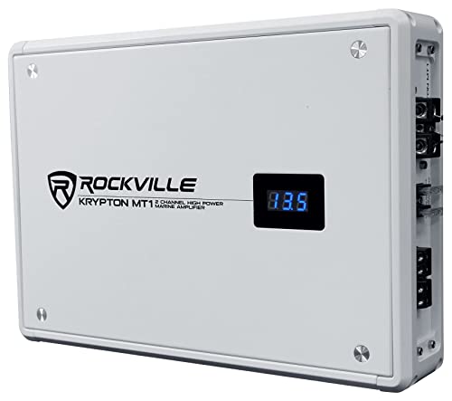 Rockville KRYPTON MT1 1600W Peak/400W RMS 2-Channel Marine Amplifier, Class AB, IPX6 Waterproof, Adjustable Crossover, Volt Meter for Boats and Marine Audio