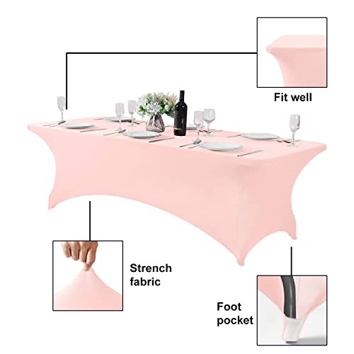 Image of FORLIFE Spandex Table Covers,Fitted Tablecloth for Rectangular Tables, Stretch Patio Table Covers, Universal Spandex Table Cover for Wedding, Banquet, Party (8ft, Blush Pink)