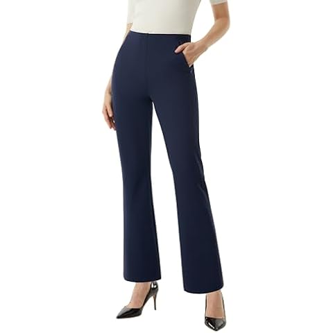 AFITNE Women’s Yoga Dress Pants High Waisted Stretchy Straight Leg Business Casual Pants with Pockets Pull On Elastic Waist Work Office Lounge Slacks Navy 30" L Cover