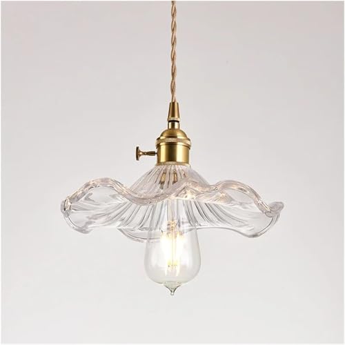 Lampe à suspension rétro en verre feuille de lotus pour couloir