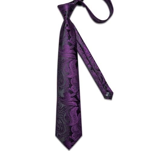 Image of DiBanGu Silk Floral Ties for Men Woven Paisley Necktie and Tie Clip Handkerchief Cufflinks Set for Party Wedding