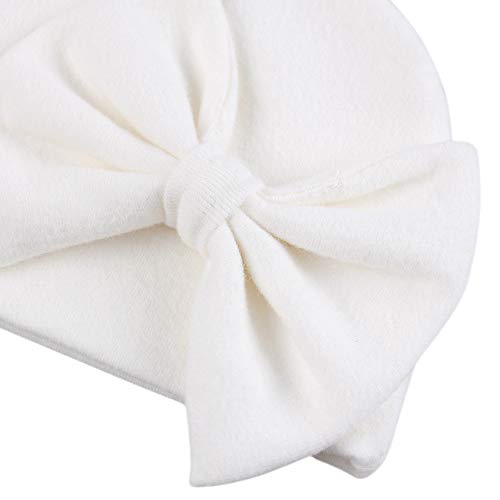 Newborn Baby Girl Hat Cotton Baby Bow Beanie Spring Infant Hats For Girls 0-6Months (White+Pink, Preemie) #TOP3