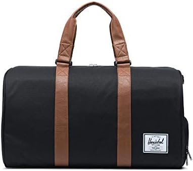 Herschel Novel Duffel Bag, Black/Tan Synthetic Leather, Classic 42.5L