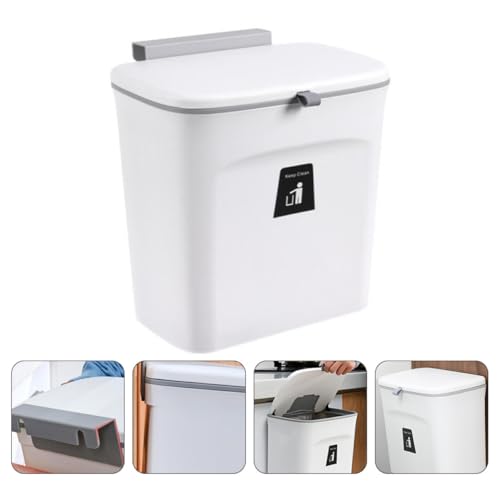 Caneca de basura colgante blanca con tapa pequeña para cocina miniatura 6
