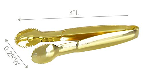 Home-X Gold Sugar Tongs, Mini Serving Tongs For Charcuterie, Cheese, Sugar Cubes, Ice, And More, Stainless-Steel Appetizer Tongs, Set Of 2, 4" L X ¼” W X ½”, Golden #TOP3