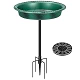 VIVOHOME Oval Polyresin Bird Bath Bowl with Solar Fountain, 29 Inch Height Outdoor Freestanding Birdfeeder with Metal Stake, Capacity 1.3 Gallons, 5-Pronged Base, Green