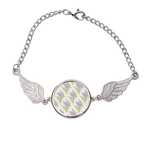 Bracelet en métal avec ailes d'ange motif fleurs couleur lavande taille YS/M rigide