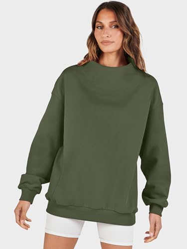 Image of ANRABESS Womens Oversized Sweatshirts Mock Neck Pullover | Cozy Fleece Long Sleeve Tops, Casual Daily Wear, Going Out & Preppy, Loose Fit, 2026 Fall Winter Trendy Outfits