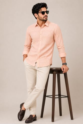 Image of The Kab's Men Casual Shirt | Textured Cotton Fabric Regular Fit Shirts for Men Stylish | Full Sleeve Shirt for Man | Comfortable Breathable Fabric | Perfect for Casual Office and Outing Wear