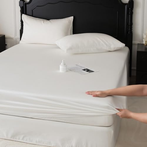 Protector De Colchón Antialérgico Todo Incluido, Funda Ajustable Lavable con Cintas Elásticas De Ajuste, Protector Suave De Fácil Cuidado-White||150 * 200 * 30cm