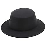 Felt Hat Fedora Hats for Women Men Vintage Classic British Style Panama Hat Wide Brim Flat Top Warm Country Gentleman Hat for Spring Autumn Fedoras Black