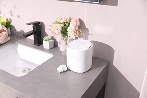 ETRAVEL Small bin office desk bin with lid for countertop, cosmetic table top, bathroom, bedroom, kids desktop bin (Beige)