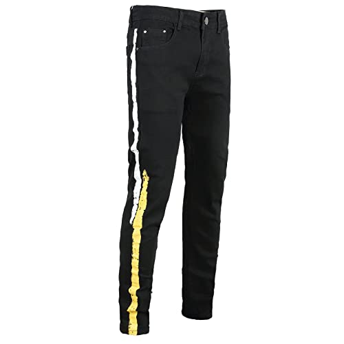 Cotton Straight Ripped Jeans for Men 2023 Fashion Slim Stretch Buckle Zipper Solid Denim Trousers Skinny-Fit Pant