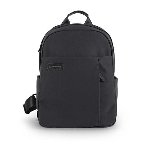 UPPAbaby Changing Backpack - Multiple Storage Compartments - Side Bottle + Laptop Pockets - Trolley Sleeve - Stroller Strap Attachment - Jake - Charcoal | Black Leather by UPPAbaby - Used condition - CA$182.39