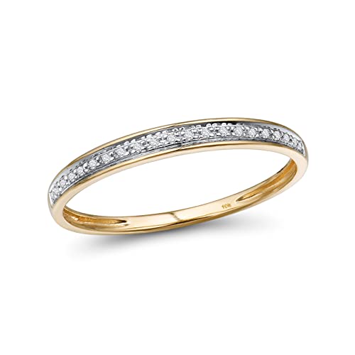 Santuzza 10K Yellow Solid Gold Genuine Diamond Stacking Band Dainty Ring For Women (9) #TOP9