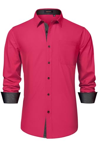 Image of HISDERN Mens Business Dress Shirts Long Sleeve Casual Button Down Shirt Formal Inner Collar Contrast Shirt for Men Wedding