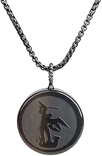 COAI Religious Jewelry Saint Michael Obsidian Stone Pendant Necklace