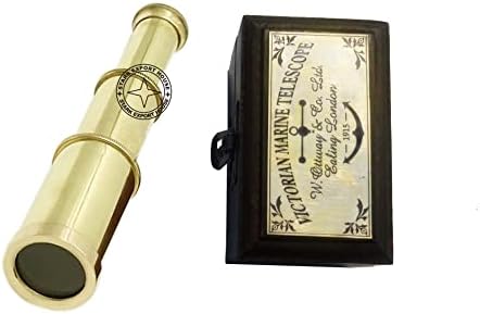 Brass Designer Telescope Marine Handheld Spyglass Telescope Binoculars 6 Inch Vintage Style With Wood Box Best for Gift (VYRE) image 3