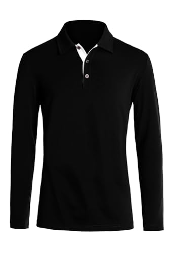 KUYIGO Men's Long Sleeve Polo Shirts Casual Slim Fit Basic Designed Cotton Shirt Tops