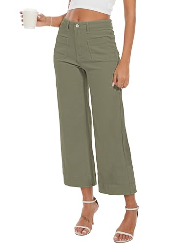 DAOAO Green Pants Women Wide Leg Jeans Woman Cropped Teacher Pants High Waisted Stretchy Trendy XXL — view 4