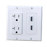 BUPLDET 2 Gang Power Outlet with 2 HDTV Port Wall Plate - 20Amp Electrical Wall Outlet and 4K/8K HDMI Cable Keystone Jack Cover Plate for TV Mount - White