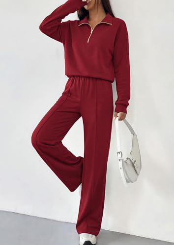 PRETTYGARDEN Women's Lounge Sets 2 Piece Outfits Sweatsuits,Burgundy,L — view 5