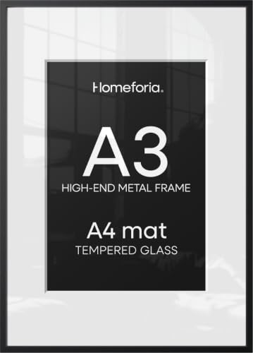 Image of Homeforia A3 Black Picture Frame, High-End Metal, A4 Mat, Glass | High End Aluminum, Tempered Glass, Acid-Free A4 Removable Mat, A3 Edge-to-Edge Display, Wall Kit, Set Of 1