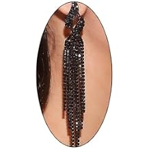 Long Rhinestone Tassel Statement Earrings for Women Bohemia Crystal Flower Leaf Dangle Earrings Minimalist Exaggerated Zircon Earrings Prom Jewelry Black