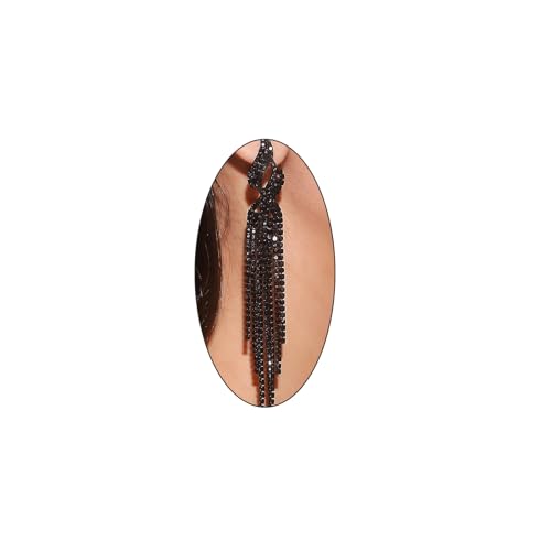 Long Rhinestone Tassel Statement Earrings for Women Bohemia Crystal Flower Leaf Dangle Earrings Minimalist Exaggerated Zircon Earrings Prom Jewelry (Black) by Rrdaily - Used condition - US$11.35