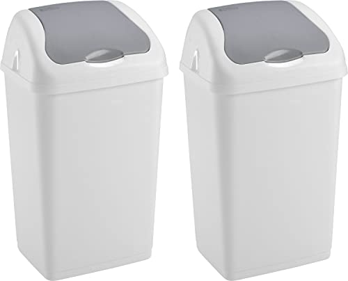 Sterling Ventures 2x 35 Litres Premium Plastic Swing Bin for Home and Kitchen Rubbish Waste (White)