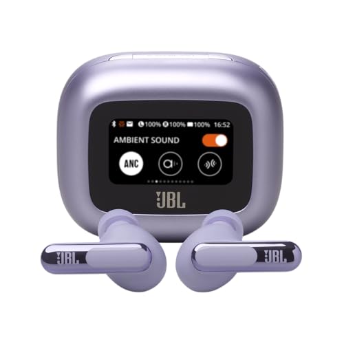 JBL Live Beam 3 - True wireless noise-cancelling stick-closed earbuds, 48Hrs total playback, Wireless Charging, 6 Mics for perfect calls, Multi-point connection, IP55 waterproof and dustproof (Purple)