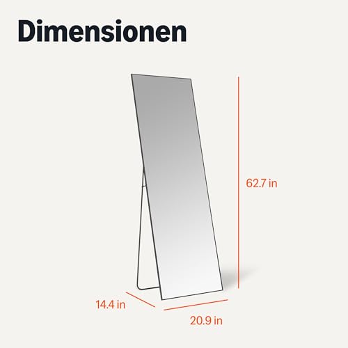 Amazon Basics Rechteckiger Ganzkörperspiegel, Wand-/Bodenhalterung, 162,6cm x 53,3cm x 1,4cm, Schwarz