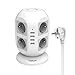 TESSAN Regleta Enchufes Vertical con 8 Tomas y 4 USB Tomas, Ladron Enchufes con Protección contra Sobrecarga y Sobretensión Interruptor, Vertical Enchufe Múltiple Torre Regletas Enchufe 2M, Blanco