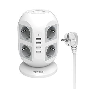 TESSAN USB Stekkerdoos, Meervoudige stekkerdoos overspanningsbeveiliging, 8 voudige Stekkerdoos Overspanningsbeveiliging