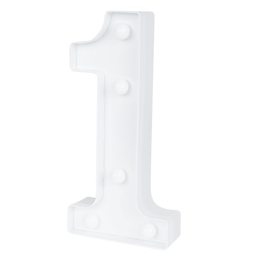Restaurantware-Illumify 7.1 x 1.2 x 8.7 Inch Light Up Number, 1 Durable Marquee LED Light - Number 1, Touchproof, White Plastic Party Digit Sign Accent, Keyhole Slot, For Weddings, Or Special Events