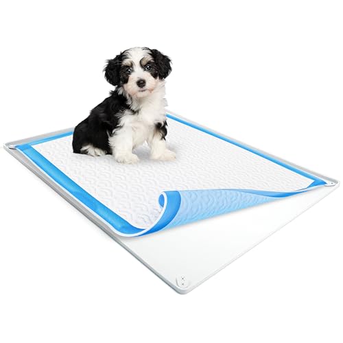 Image of TidyFriend Dog Pee Pad Holder Tray Fits for 28 inch x 34 inch Pee Pads with Corner Lock Holes, Raised Edges, Non-Spill, Easy to Clean Silicone Dog Potty Tray Holder, For Indoor Floor Protection (White)
