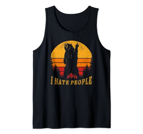 Ours de camping vintage avec doigt d'honneur – Funny I Hate People Débardeur