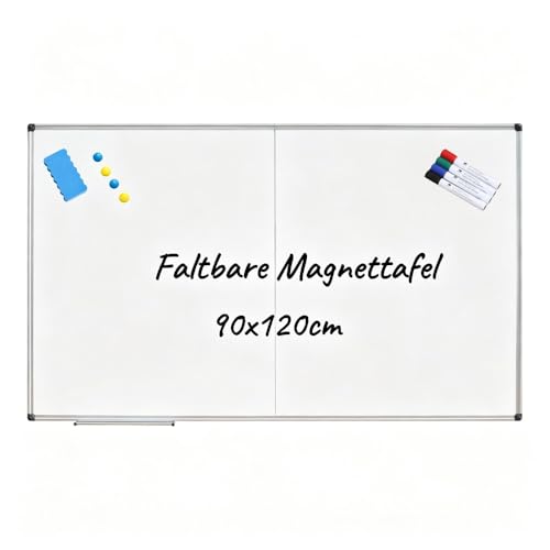 XIWODE Magnetisches Whiteboard 120x90 Faltbar - Klappbares Große Magnettafel zum Aufhängen, Silberner Aluminiumrahmen, Abwischbare Magnetwand für Büro, Homeoffice
