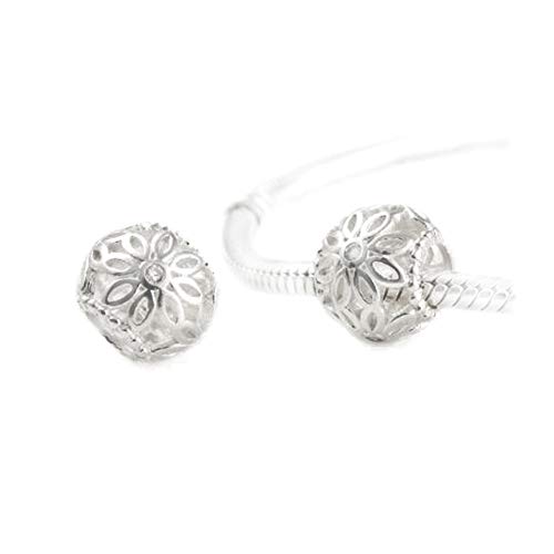 Andante-Stones - Original, Plata de Ley 925 sólida, Cuenta de Cristal con Flores y circonias CZ Blancas, Elemento Bola para Cuentas European Beads + Saco de Organza