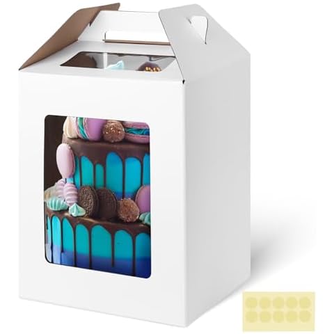 JOHOUSE 3PCS Cake Boxes, 12x12x14 Inches Cake Carriers Disposable Cake Containers with Handle for Tier Cakes, Tall Cake Boxes for Christmas Wedding Birthday Party Cover