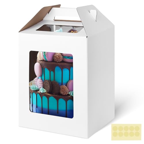 JOHOUSE 3PCS Cake Boxes, 12x12x14 Inches Cake Carriers Disposable Cake Containers with Handle for Tier Cakes, Tall Cake Boxes for Wedding Birthday Party