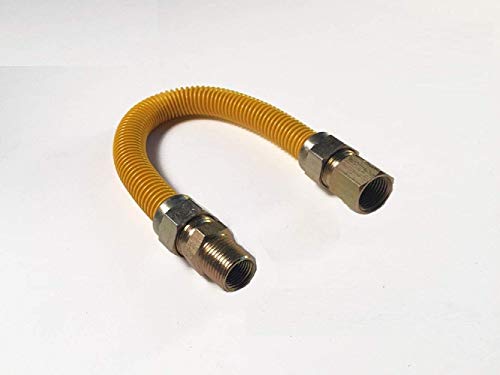 EZ-Fluid 18' Stainless Steel Corrugated Yellow Epoxy Coated 1/2' MIP x 1/2' FIP Gas Flexible Line,Flexible Natural Gas Hose Supply Connector For Gas Pipe,Hot Water Heater,Range,Dryer,Stove,Grill(1